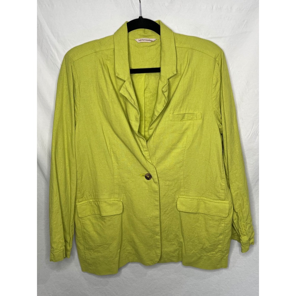 SOFT SURROUNDINGS Boyfriend Blazer Women's Sz Medium 10/12‎ Lime Portofino Linen